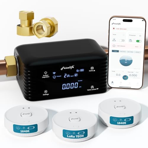 Frizzlife LPG365 Smart Water Auto Shutoff Valve W/ 3 Leak Sensors, 100% Dual Detection- 0.01GPM Ultrasonic Micro Leak Detector & Sensor-Triggered Shutoff, App Control,Flow & Temp Monitor,Fits 1.25"&1" by FRIZZLIFE