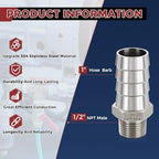 10pcs Stainless Steel Hose Barb Fitting 1" Barb to 1/2" NPT Male - Image 2