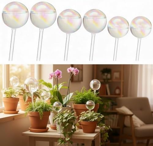 6 Pcs Iridescent Self Watering Globes Glass Rainbow Plant Self Watering Globes Planter Insert Large Automatic Plant Waterer Bulbs for Planter Indoor Outdoor Garden, 16oz, 13oz, 10oz by Ferrochef
