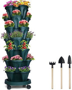 DUNCHATY Stackable Planter, Vertical Garden Planter with Wheels and Tools, Self Watering Strawberry Planter Indoor/Outdoor 7 Tier Herb Planter Pots for Growing Vegetables and Succulents,Pine Green by DUNCHATY