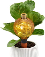 SAVENNA Crackle Glass Plant Watering Globe with Terracotta Spike,Self-Watering Irrigation for Potted Plants, with Solar Accent Light for Indoor & Outdoor Décor, 17oz, Yellow–Pink Gradient by SAVENNA