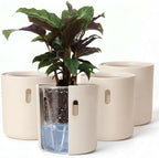 Self Watering Planters, 4 Inch Pot with Water Reservoir, Nylon Wick & Clear Inner Pot, Bottom Water System | Self Watering Pots for Indoor & Covered Outdoor Plants | Cream | Pack of 4 by Wavyleaf