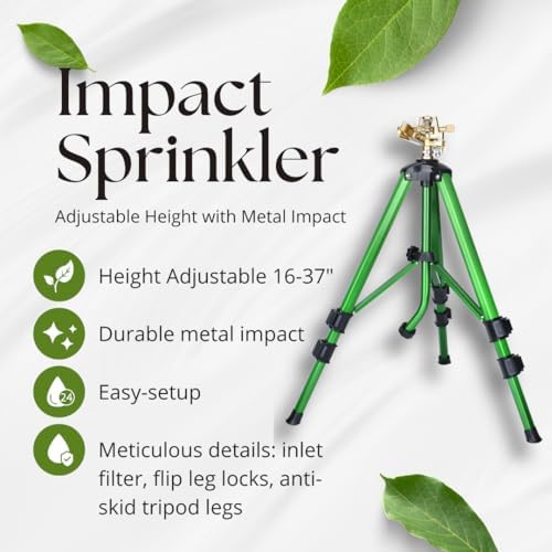 Tripod Sprinkler on Stand, Heavy Duty Impact Lawn Sprinkler 360° Coverage, Large Area Irrigation for Garden & Yard, Adjustable 16"-37" Height, Tripod Sprinkler System — 1-Pack CWS105201 - Image 3