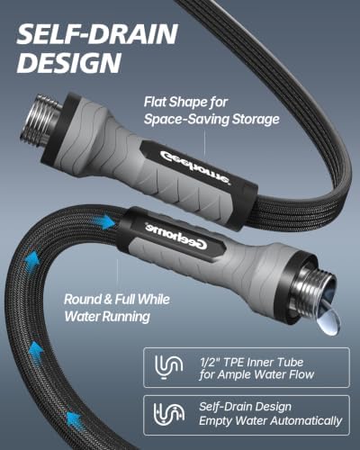 Flat Garden Hose 100FT, Seamless Woven Water Hose with Flexible TPE Inner Tube, Lightweight Compact Design, Standard 3/4 in. GHT Fittings for Outdoor Watering, Cleaning and Yard Use - Image 4