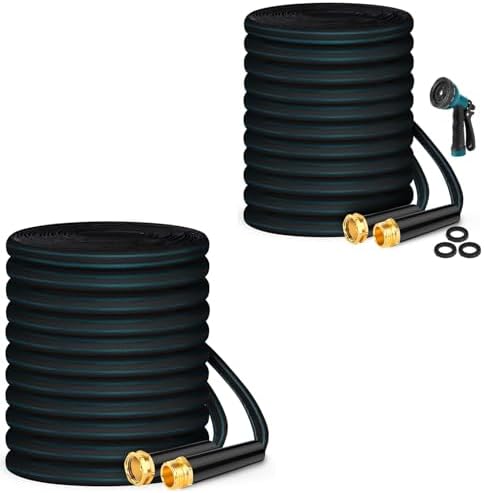 Garden Hose 50ft+ Garden Hose 100ft,Non-Expanding Water Hose, Flexible Ultra-Light, Anti-Kink, Wear-Resistant, Portable, Easy Storage, Hose for Outdoor, Garden, Yard and Lawn, Black Lake Blue by Hepciee