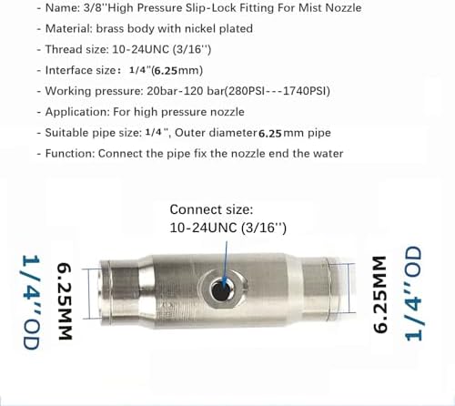 10 Pack High Pressure Brass Misting Nozzles With 1/4" Interface Quick Connector, Anti Drip Fogging Spray Head, Cleanable Water Mist Sprayers 10/24 UNC Mist Nozzle Dust Control(Size:Orifice 0.15mm ,) - Image 3