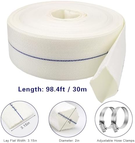 2IN x 98FT Pool Backwash Hose Heavy Duty Drain Discharge Hose LayFlat Garden Hose with 2 Clamps,Weatherproof Burst Resistant for Water Transfer, Sump Pump, Pool Filter, Pool Drain - Image 2