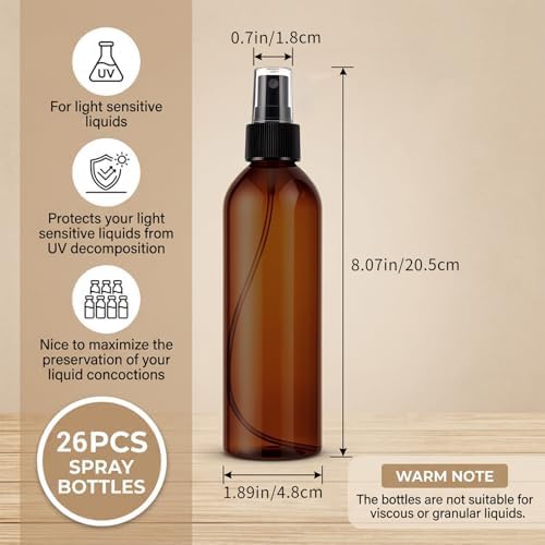 Fumusae 26 Pcs 8 oz Spray Bottles Fine Mist Cleaning Bottles, Amber Empty Plastic Travel Sprayer, Refillable Liquid Containers for Liquid Hair Oil Shampoo Lotion (8 oz,Amber) - Image 2