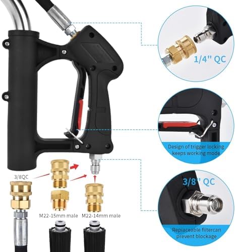 24 FT Telescoping Pressure Washer Wand Extension, Aluminum Power Washer Extension Wand with Turbo Nozzle, 5 Nozzle Tips, 2 Adapters, Harness, Gutter Cleaning Tools from The Ground - Image 6