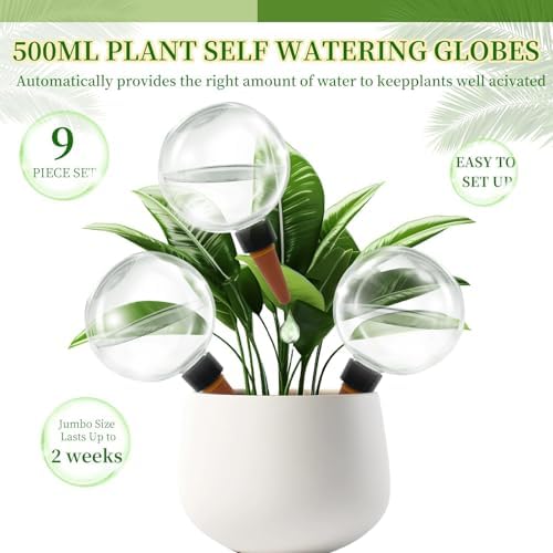 9 Pack Self Watering Globes for Indoor Plant Plastic Water Bulbs 17.5 oz Automatic Watering Planter Insert Top Fill with Slow Release Control Plants Watering Devices System, Water Spikes Stakes - Image 4