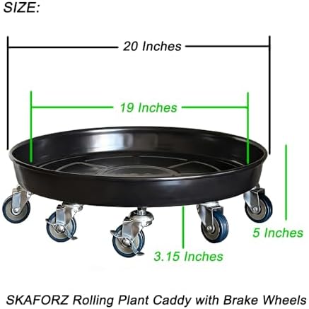Rolling Planter Caddy(570lbs Capacity), Heavy Duty Metal Plant Stand with Brake Wheels Plant Dolly Mover Plant Pot Tray Saucer for Indoor Outdoor 20 Inches Black - Image 2