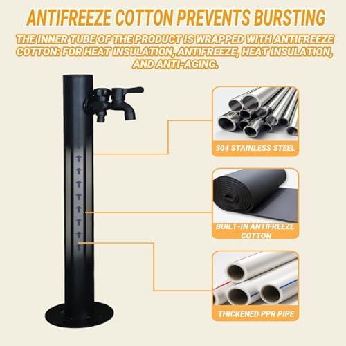 Outdoor Stainless Steel Anti-Freeze Water Hydrant Stand - Freestanding Hose Holder with Faucet for Irrigation - Durable Black Square Design, Perfect for Gardens and Landscapes - Image 3