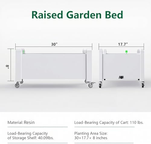Vixzen Raised Garden Bed with Wheels Outdoor,Resin Weatherproof Planter Box with Drain Hole and Water Level Detector,for Planting Plants Vegetables(Ashen 30.04"×17.72"×17.56" - Image 2