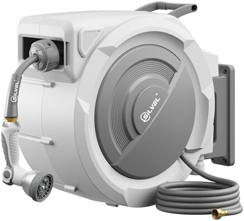 SILVEL Retractable Garden Hose Reel, 1/2 in x 115ft Wall Mount Heavy Duty Automatic Hose Reel with 10 Pattern Nozzle, Any Length Lock & Slow Return System, 180°Swivel Bracket Upgraded UV Resistant by SILVEL