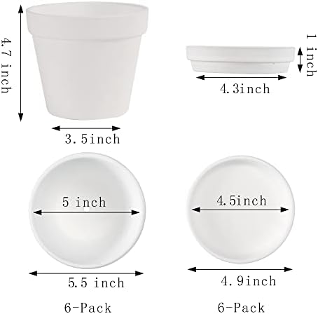 Terra Cotta Pots with Saucer- 6-Pack Large Terracotta Pot Clay Pots 5.5'' Clay Ceramic Pottery Planter Cactus Flower Pots Succulent Pot with Drainage Hole- for Plants,Crafts terra cotta planter(White) - Image 2
