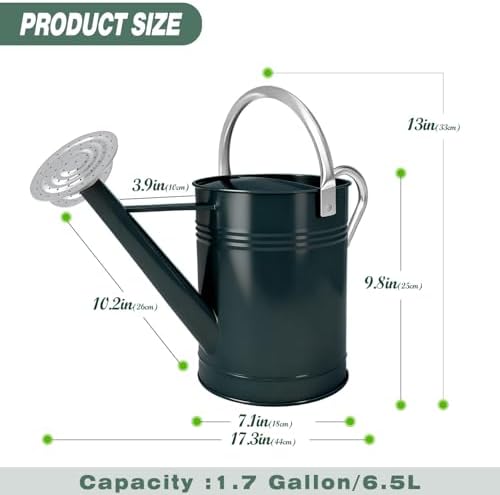 Metal Watering Can for Outdoor Plants, 1.7 Gallon Dark Green Garden Watering Can for Flower, Houseplants, Galvanized Finish - Image 3