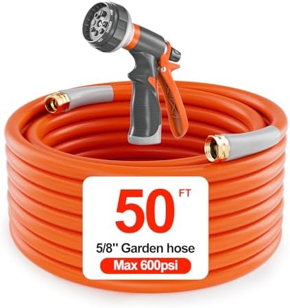 Heavy Duty Garden Hose 50 ft x 5/8 in, Flexible & Lightweight by GLOSHOOTING