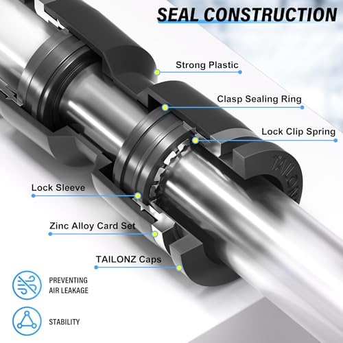 TAILONZ PNEUMATIC 1/4"3/8"1/2"1/8" Black Push to Connect Fittings Air Hose Fittings,Threaded Connection Kits, Suitable for Nylon Tube PU Tube Air Tube and Other Connection Kits（Pack of 58） - Image 6