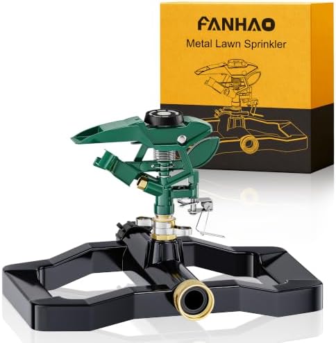 FANHAO Heavy Duty 360 Degree Pulsating Impact Sprinkler, Adjustable Lawn Sprinkler with Metal Base, Covers Up to 5,800 Sq. Ft, Large Area Irrigation System for Lawn, Garden Plant & Patio Cooling by FANHAO
