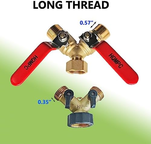 HQMPC Garden Hose Y Valve Splitter Brass Hose Splitter With Stainless Steel Long Handle Brass Garden Hose Adapter 2 Way Y Valve 3/4" GHT Thread 2pcs - Image 5
