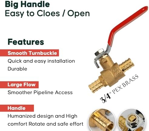 3/4" Pex Brass Ball Valve - Pex Fittings 3/4 Inch - 3/4 Pex Shut Off Valve - Crimping Tool - Fittings 3/4 Inch - Water Hose Shut Off Valve - Crimp Brass Ball Valve Hot Cold (Pack of 10) - Image 2
