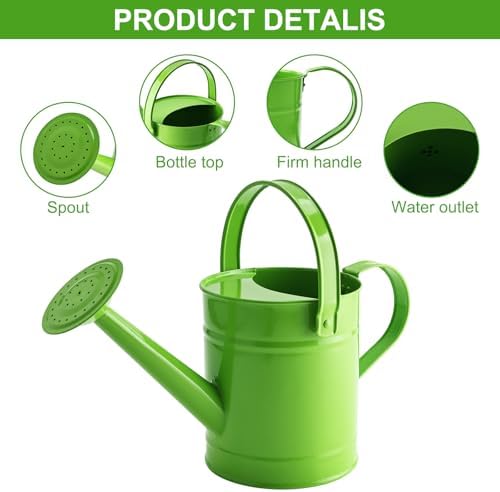 Green Metal Watering Can, 1.5L for Kids Comfort Handle - Image 7
