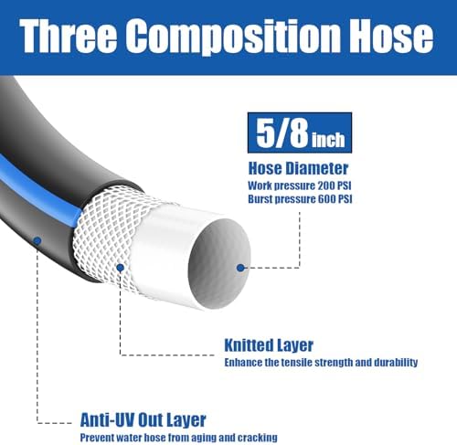 Besiter Heavy Duty Garden Hose 5/8" 50FT: Flexible Rubber Water Hose with 10 Function Sprayer - Leakproof Hose Male to Female Fittings - Durable Hose for Yard, Lawn, Car Wash, Outdoor, Watering - Image 5