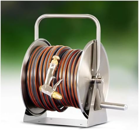 Stainless Steel Hose Reel Cart with Water Gun Hose Adapter, Hose Holds Garden Water Pipe Car Wash Tool, Watering Irrigation Hosepipe,Red-10m by Unknown