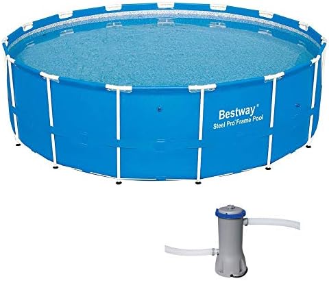 Bestway 15 Foot x 48 Inch Durable Steel Pro Frame Above Ground Pool with Repair Patch Kit and FlowClear 1000 GPH Cartridge Filter Pump by Bestway
