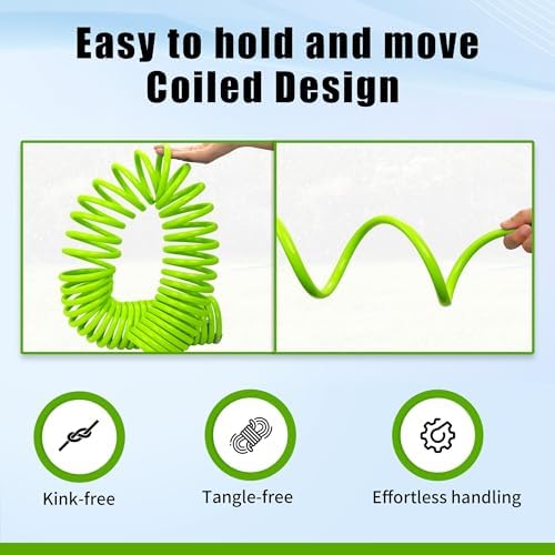 AUTOMAN Recoil Garden Water Hose 50 ft, EVA Curly Water Hose with Brass Connectors, Garden Hose Coil,Includes 7-Pattern Function Sprayer,Retractable,Corrosion Resistant Garden Coil Hose.Green - Image 2