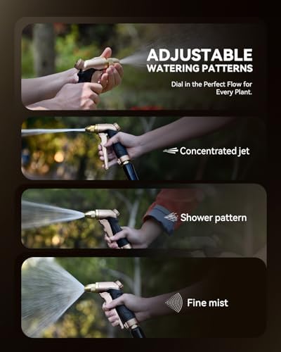 RAINPOINT Garden Hose Nozzle, 100% Heavy Duty Metal Hose Sprayer, High Pressure Water Hose Nozzle with Adjustable Spray Patterns and Flow Control for Watering Plants, Car Washing, Pet Washing, Brown - Image 5