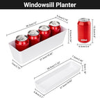 GREANER Flower Boxes, 3 Pack 12x3.8 Inch Rectangle Window Boxes, Herb Planters with Tray, Indoor Succulent Cactus Flowers Plastic Drawable Pot for Windowsill, Garden, Balcony, Office Outdoor (White) - Image 2