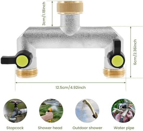 Water Tap Splitter, Garden Hose Splitter 3/4 inch 2 Way Zinc Alloy Silver - Image 2