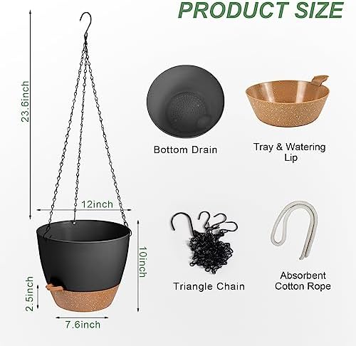 12 Inch Self Watering Hanging Planters for Indoor Outdoor Plants, 1 Pack - Image 3