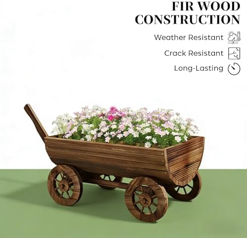 Wooden Wagon Garden Planter with Wheels, 45 Inch, Carbon - Image 3