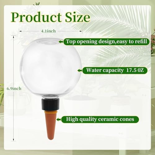 6 Pack Self Watering Globes for Indoor Plant Plastic Water Bulbs 17.5 oz Automatic Watering Planter Insert Top Fill with Slow Release Control Plants Watering Devices System, Water Spikes Stakes - Image 2