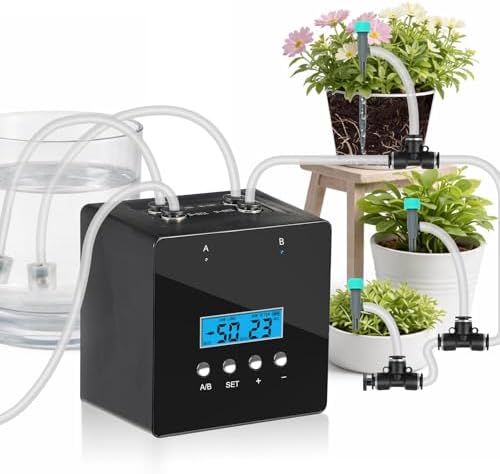 Automatic Indoor Plant Waterer, Dual Pump Drip Irrigation System with Timer, 20 Adjustable Drippers, Self Watering for Potted Plants, Easy Setup by RUNWUSHENG