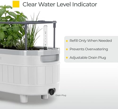 Permasteel Herb Garden Planter with Trellis Support, Self-Watering System with Water Level Indicator, Fits Multiple Herb Plants, for Basil, Flowers, Succulents, Indoor & Outdoor, White - Image 5