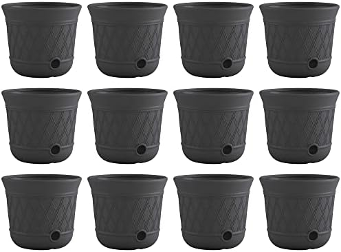 Suncast 12 Pack 14" x 12" Round Resin Decorative Weatherproof Outdoor Hideaway Standard Garden Hose Storage Pot with Drainage Holes, Gray by Suncast