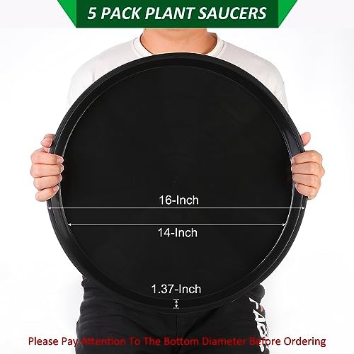 PATIKIL 5 Pack Plastic Plant Saucer, 16 Inch Plant Tray for Pots Round Plant Dish Plant Drip Trays Water Tray for Indoors Outdoors Garden, Black - Image 2