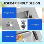 28"x20"x34" Stainless Steel Utility Sink, Freestanding Single Bowl with Hot & Cold Water Faucet, Commercial Kitchen Laundry Bathroom Garage Garden Sink - Image 6