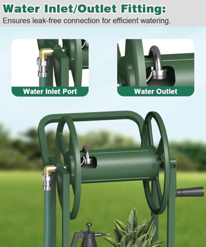 Artigarden Hose Reel Cart with 2 Wheels, Garden Water Hose Holder Heavy Duty Powder Coated Steel Outdoor Winder Storage Holds 125 ft 5/8" Hoses with Basket and 3.9ft Leader Hose for Backyard, Green - Image 6