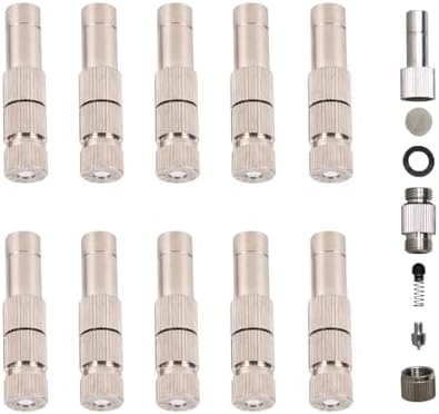 High Pressure Misting Nozzles 8mm Brass Adjustable Atomizing Nozzle 0.1-0.6mm 10 Pack Outdoor Cooling(Orifice 0.1mm) by Unknown