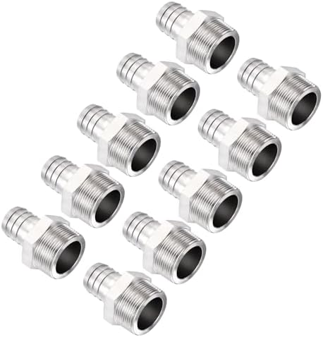 Pack of 10, SUS304 Hose Barb Fitting 1/2" Hose Barb to 3/4" NPT Male by Kozelo