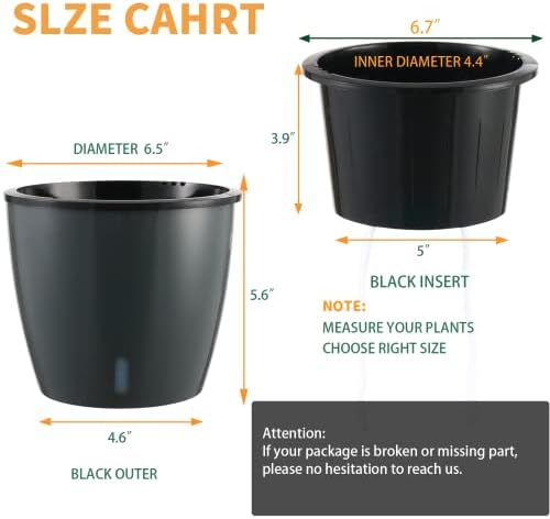 Planterhoma 6.7 Inch Self Watering Pots for Indoor Plants, 6 Packs African Violet Pots with Indicator, Black Wick Pot with Drainage Holes, Self Watering Planters for Orchid, Devil's Ivy, Grey - Image 5