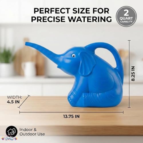 PMU 6Pcs 2-Quart Elephant Watering Can – Durable Plastic Garden Watering Can for Indoor & Outdoor Plants, Easy-Pour Spout, Large Water Pot, Blue - Image 2