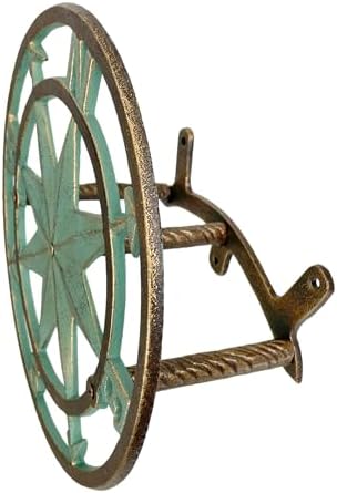 Zeckos Garden Hose Holder Compass Rose 12 Inch Cast Iron Verdigris - Image 3