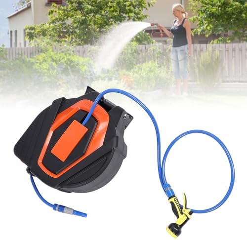 VINGVO Wall Mounted Hose Reel, 30m Retractable with 10 Nozzle - Image 5