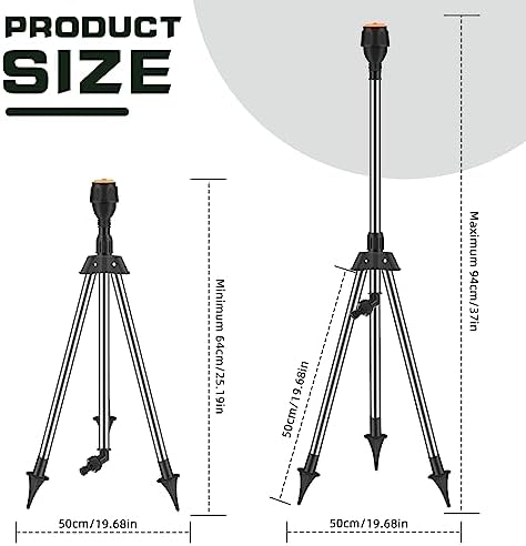 Tripod Sprinklers for Yard, 360 Degree Rotating Lawn Sprinkler, Large Area Coverage, Automatic Rotating Irrigation, Black Plastic & Stainless Steel Rotary Sprinkler - Image 3