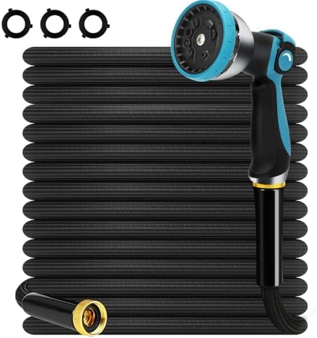 Non-Expandable Garden Hose 30 ft Kink Free Flexible Water Hose with 10-Pattern Spray Nozzle, 3/4" Brass Connectors,Leak Proof,Abrasion Resistant Hose for Lawn, Yard, Car Washing, and Outdoor Use by HmiL-U